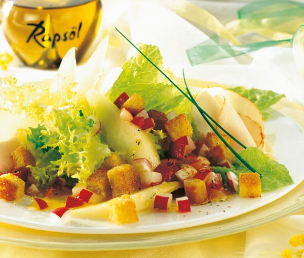 Blattsalat mit Putenbrust und Radieschen